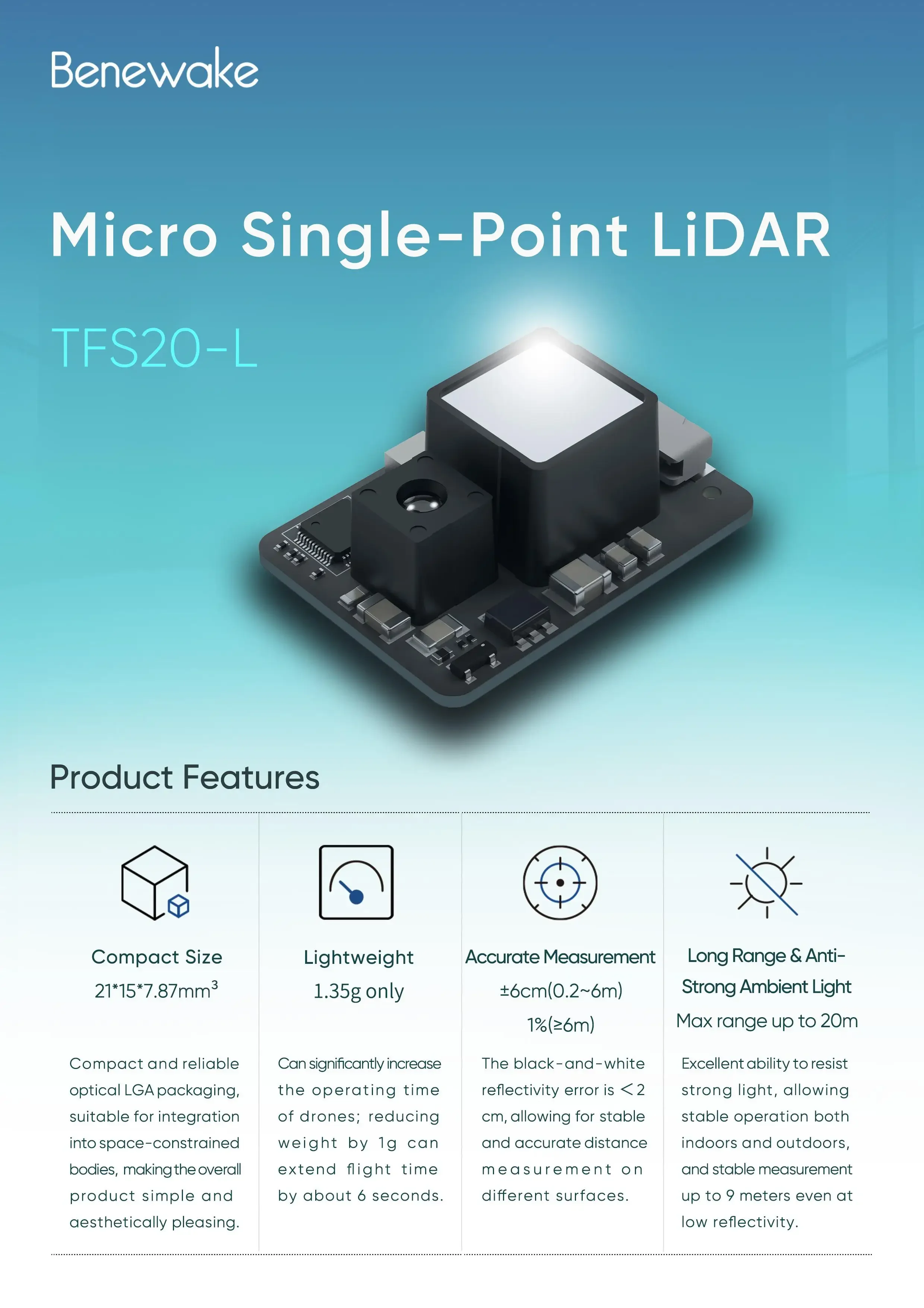 Benewake TFS20-L 20m Micro LiD - đánh giá và giá Arduino Robot